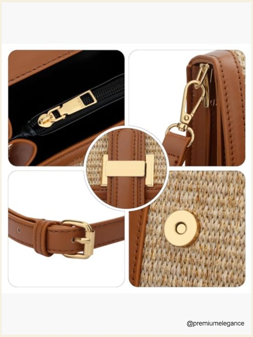 Straw Crossbody Bag with Leather Handle - Lightweight Tote for Summer - Picture 6 of 7